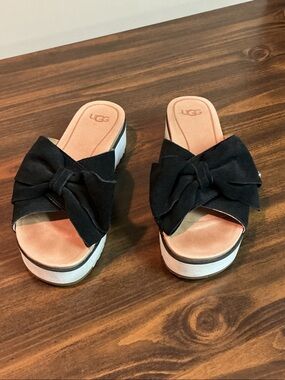 UGG Black Bow Platform Slide Mules